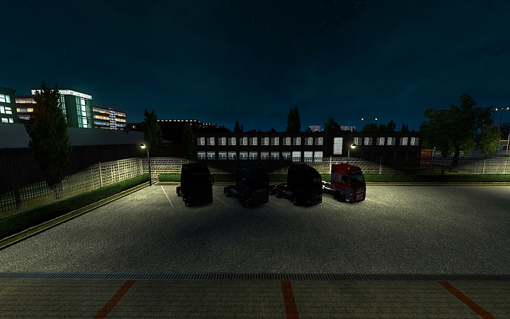 Euro Truck Simulator 2, video oyunları, gece, Güneş, sabah, yol, araba, kamyonlar, kargo, HD masaüstü duvar kağıdı