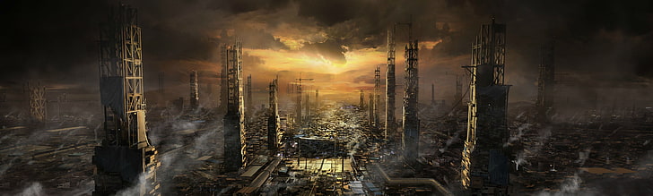 bangunan beton berwarna coklat dan hitam, karya seni, video game, Deus Ex: Mankind Divided, Wallpaper HD