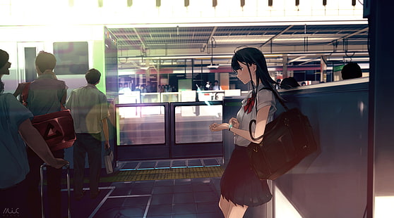สาวอะนิเมะ, อะนิเมะ, ในเมือง, โปรไฟล์, ใบหน้า, วอลล์เปเปอร์ HD HD wallpaper