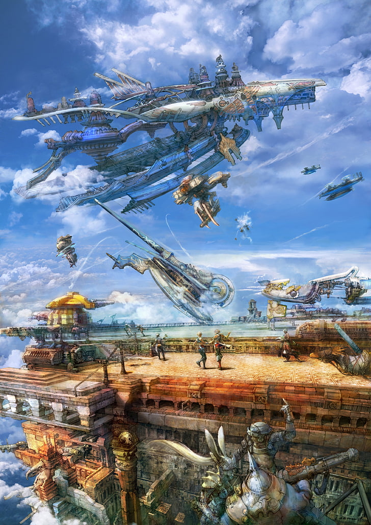 ilustrasi kapal terbang biru dan putih, Final Fantasy XII, Vaan, Ashe, Final Fantasy, Wallpaper HD, wallpaper seluler