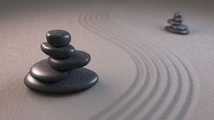 art sand stones pyramid lines grooves-3D Creative .., black pebbles, HD wallpaper