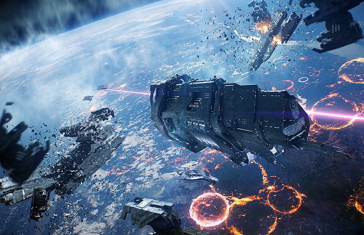 Halo, Battle, Planetscape, космический корабль, HD обои