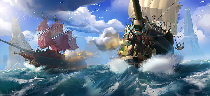 фэнтези арт, произведения искусства, парусник, корабль, пираты, HD обои HD wallpaper