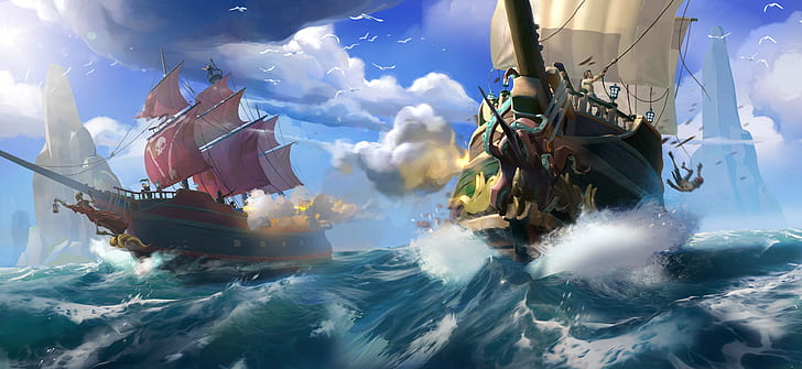 fantasy art, ship, artwork, sailing ship, pirates, HD wallpaper