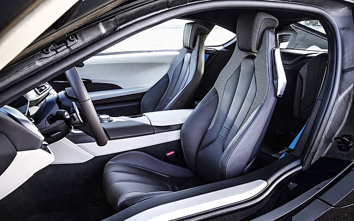 2015 BMW i8 차 HD 탁상용 벽지 14의 까만 가죽 차량 시트 카바, HD 배경 화면