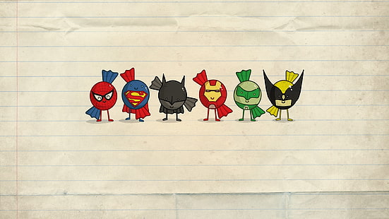Marvel Avengers bird illustration, Superheroes drawing, minimalism, Iron Man, Spider-Man, Superman, Batman, superhero, cartoon, Fondo de pantalla HD HD wallpaper