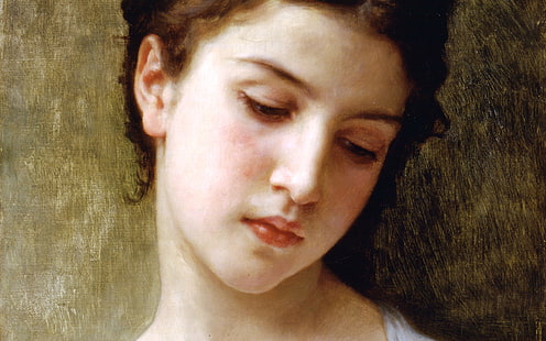 Уилям Адолф Бугро, рисуване на женско лице, Изкуство и творчество,, изкуство, момиче, HD тапет HD wallpaper