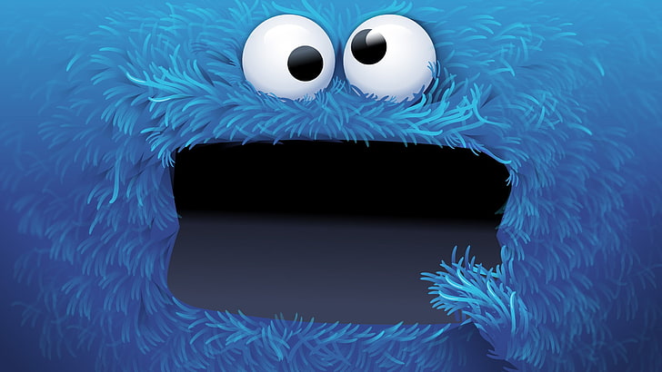 Cookie Monster artwork, eyes, Cookie Monster, face, blue, artwork, HD wallpaper