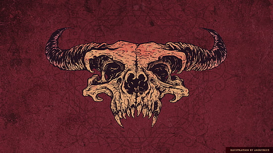 brown and white skull wallpaper, skull, demon, satanic, horns, artwork, fantasy art, red, angryblue, HD wallpaper HD wallpaper