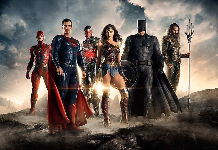 DC Comics Justice League digital wallpaper, Justice League, Batman, Superman, Flash, Wonder Woman, cyborg, Aquaman, comics, Gal Gadot, HD wallpaper