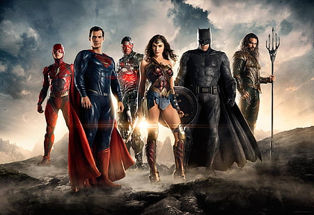 DC Comics Justice League digital wallpaper, Justice League, Batman, Superman, Flash, Wonder Woman, cyborg, Aquaman, comics, Gal Gadot, HD wallpaper HD wallpaper