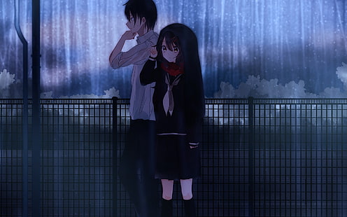 erkek ve kız anime karakteri duvar kağıdı, çift, yağmur, anime erkek, anime kız, HD masaüstü duvar kağıdı HD wallpaper