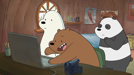 ТВ-шоу, мы голые медведи, медведь, мультфильм, ноутбук, панда, афиша, HD обои HD wallpaper