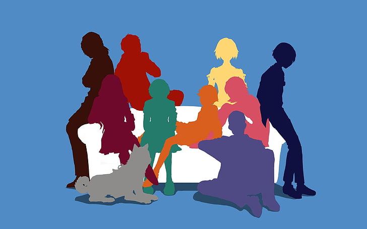 Gruppe von Personen, die auf weißer Bankgrafik, Persona 3, Minimalismus, Grafik, Anime, Videospiele, Persona-Reihe sitzt, HD-Hintergrundbild