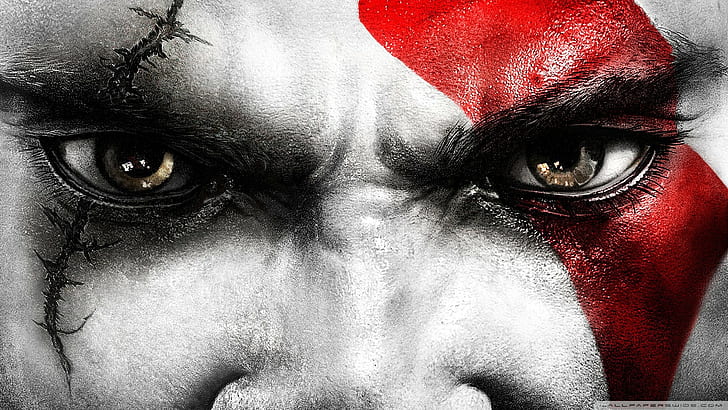 God of War Kratos Eyes HD, man's face, video games, war, eyes, god, kratos, HD wallpaper