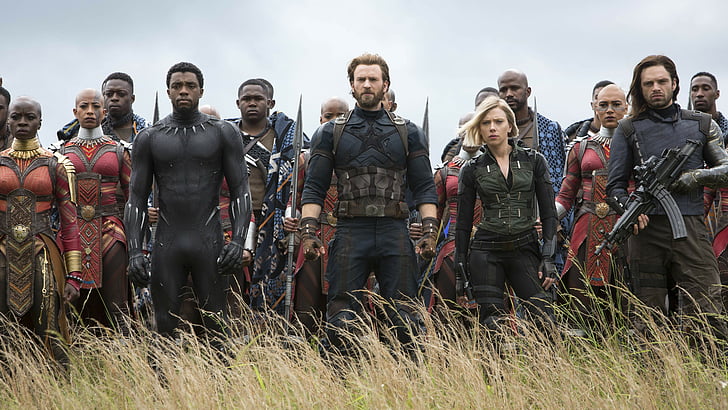 Marvel Avengers Infinity War, Avengers: Infinity War, แม่ม่ายดำ, กัปตันอเมริกา, Black Panther, Chadwick Boseman, Scarlett Johansson, Chris Evans, 5k, วอลล์เปเปอร์ HD