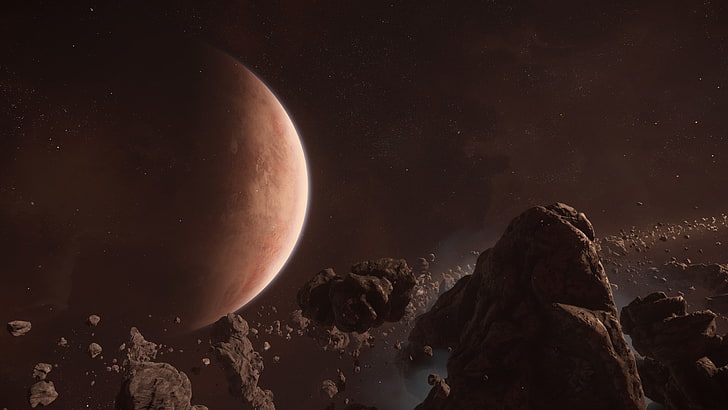 Schwarz-braunes Steinfragment, Star Citizen, Videospiele, Weltraum, HD-Hintergrundbild