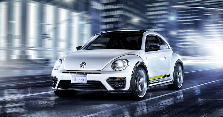 R-Line, cars 2016, white, Volkswagen Beetle, Concept, HD wallpaper