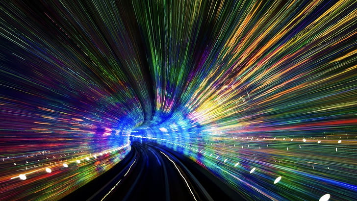 métro, tunnel, coloré, flou de mouvement, lignes, chemin de fer, Fond d'écran HD