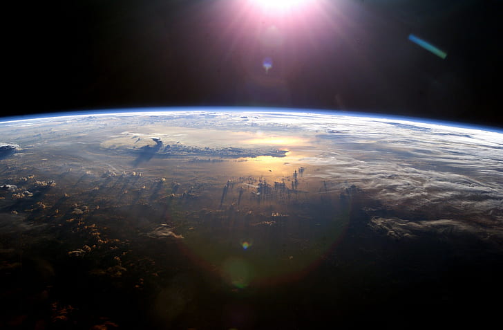 Tierra, espacio, planeta, arte espacial, atmósfera, sol, luz solar, Vía Láctea, Fondo de pantalla HD