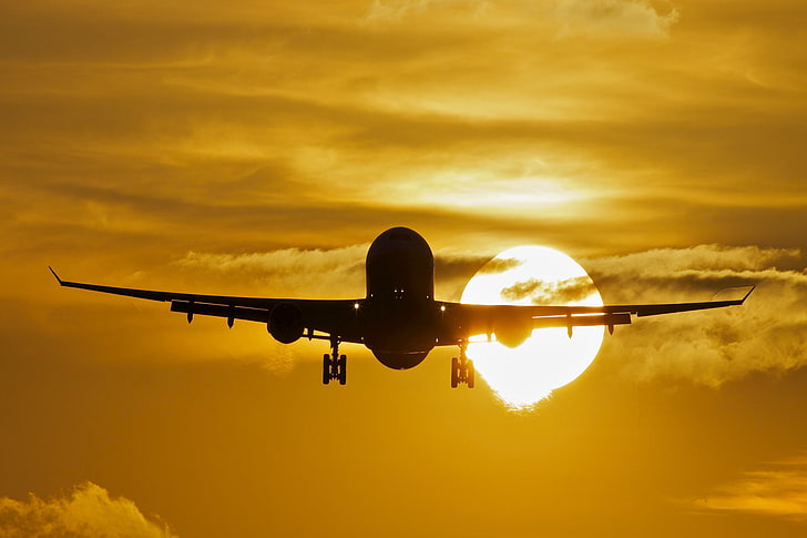 Sunset, The sun, The plane, Passenger, Airbus, A330, HD wallpaper
