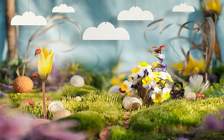 Selamat Suasana, musim semi, lebah, kumbang kecil, bunga, Wallpaper HD