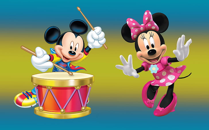 Mickey Mouse And Minnie Mouse With Drum Desktop Hd Wallpaper Ladda ner gratis 2560 × 1600, HD tapet