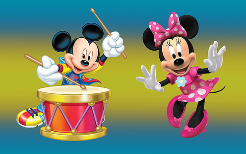 Myszka Miki i Myszka Minnie z bębnem Tapeta HD na pulpit do pobrania za darmo 2560 × 1600, Tapety HD HD wallpaper