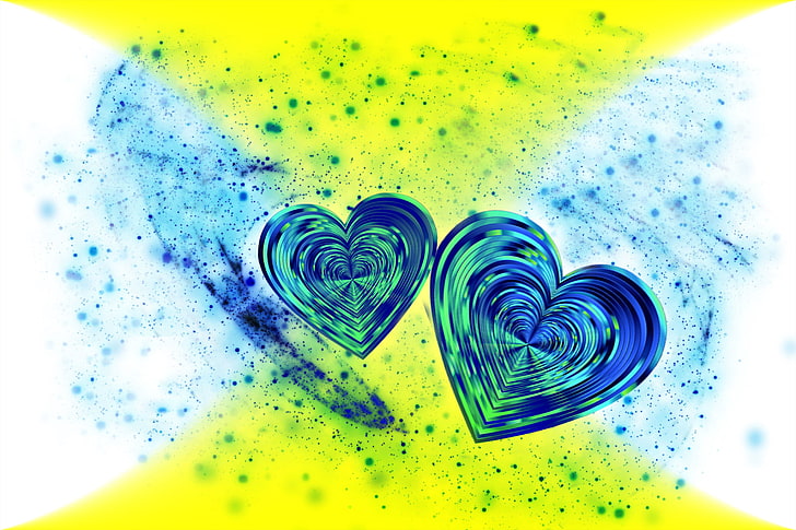 blue and green heart illustration, hearts, abstract, spots, HD wallpaper