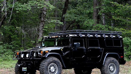 черен и сив Jeep Wrangler, Hummer, кола, HD тапет HD wallpaper