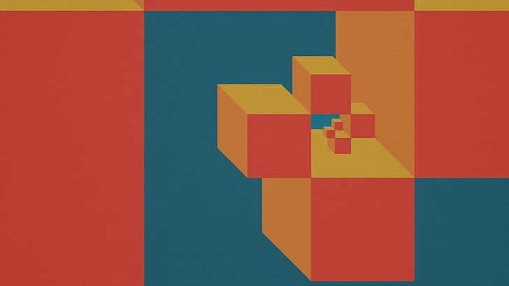 абстрактна живопис в жълто, синьо и червено, последователност на Фибоначи, HD тапет