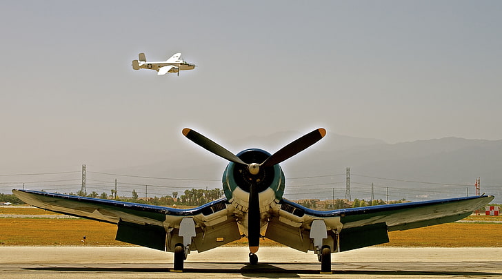 Corsair Meets B-25, Motors, Airplane, HD wallpaper