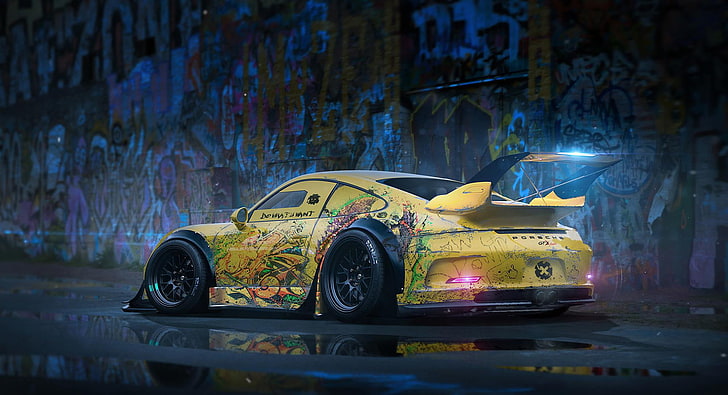 super voiture jaune, véhicule, Porsche, voitures jaunes, Porsche 911 GT3, voiture, Fond d'écran HD