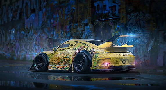 yellow super car, vehicle, Porsche, yellow cars, Porsche 911 GT3, car, HD wallpaper HD wallpaper