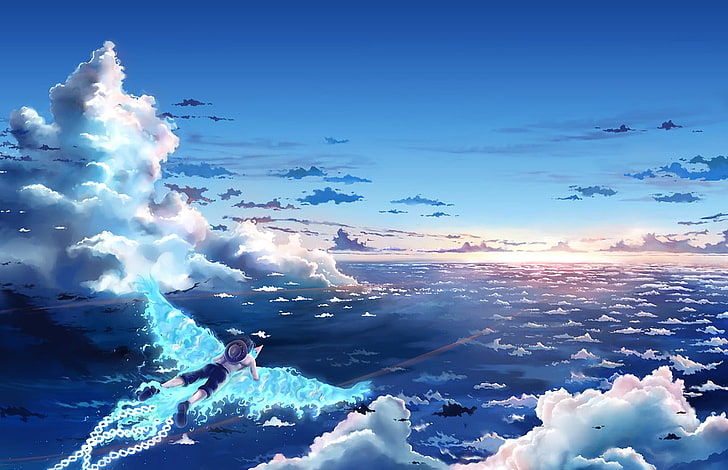 бели облаци, One Piece, Portgas D. Ace, аниме, HD тапет