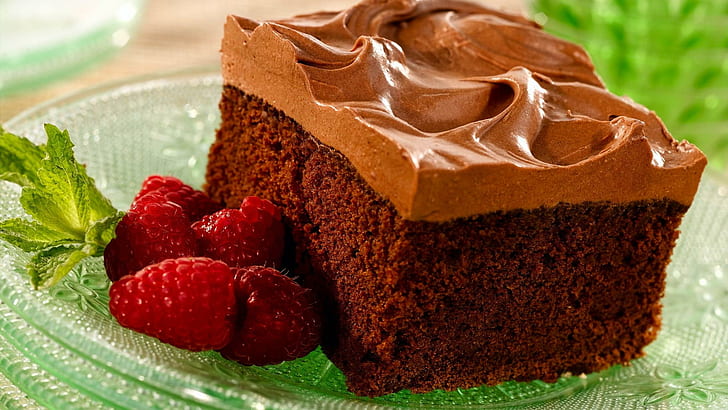 Nice Piece Of Chocolate Cake, abstrak, cake, frosting, manis, yummy, lezat, coklat, raspberry, buah, 3d, dan abstrak, Wallpaper HD
