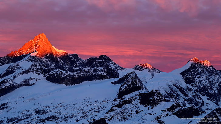 Zinalrothorn, Alpy Pennińskie, Szwajcaria, Góry, Tapety HD