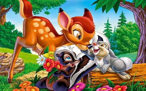 Bambi Thumper And Flower Cartoons Character From Disney’s Image For Desktop 1920×1200, HD wallpaper HD wallpaper