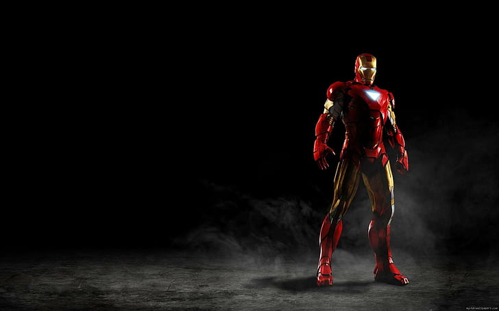 Red Iron Man on black background, iron man, movie, iron, man, marvel, HD wallpaper