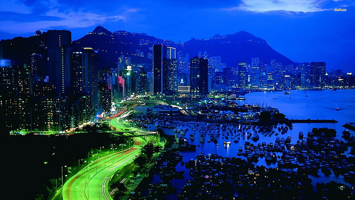 ✼..ليلة في هونج كونج..✼ ، صورة متتابعة ، جبل ، بارد ، جسور ، في الليل في هونغ كونغ ، أخرى ، هندسة معمارية ، فنية ، حديثة ، طريق ، كولورفو، خلفية HD
