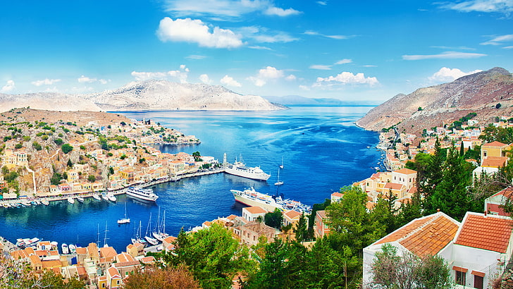 Wyspa Symi w Grecji Ultra HD Tapety Obrazy na komputery stacjonarne i telefony komórkowe 3840 × 2160, Tapety HD