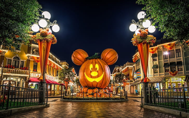 Mickey Mouse Pumpkin, pumpkin, halloween ornaments, HD wallpaper
