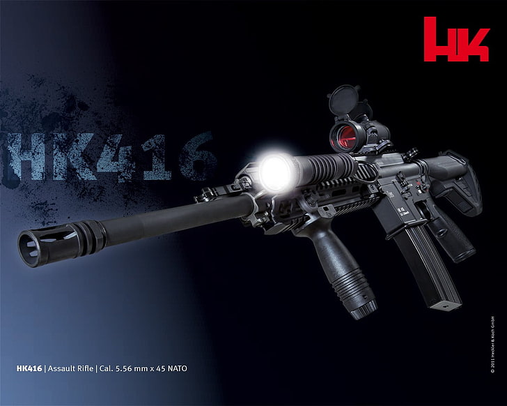 pistola paintball nera e grigia, pistola, fucili, militare, HK 416, arma, Sfondo HD