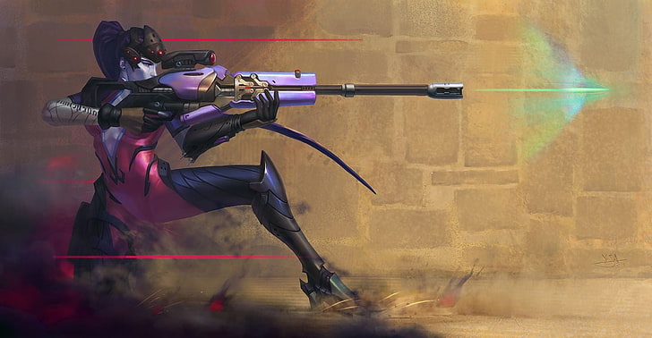 женщина с иллюстрацией снайперской винтовки, Overwatch, Blizzard Entertainment, Amélie Lacroix, Принадлежность: Talon, Widowmaker (Overwatch), HD обои