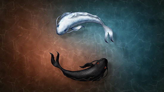 Fisch, Zen Koi, digitale Kunst, Symbole, Yin und Yang, HD-Hintergrundbild HD wallpaper