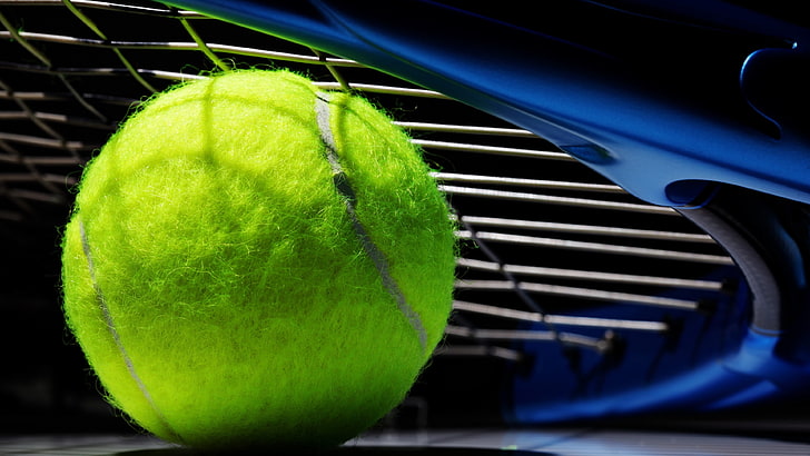bola de tênis, tênis, close-up, raquete, equipamento de tênis, raquete de tênis, verde, bola, HD papel de parede
