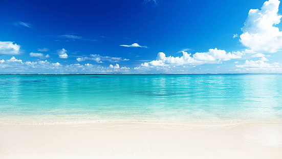 su kütlesi, plaj, gökyüzü, deniz, HD masaüstü duvar kağıdı HD wallpaper