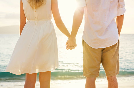 Couple holding hands, men's white dress shirt, Couple holding hands, HD wallpaper HD wallpaper