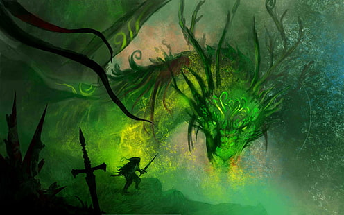 papel de parede monstro verde, fantasia, dragão, HD papel de parede HD wallpaper