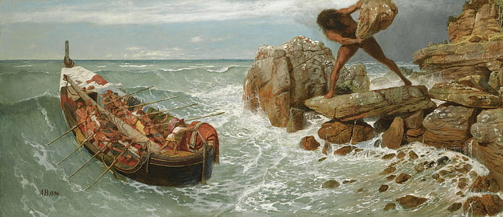lukisan cat minyak, Odysseus, karya seni, Arnold Böcklin, Wallpaper HD